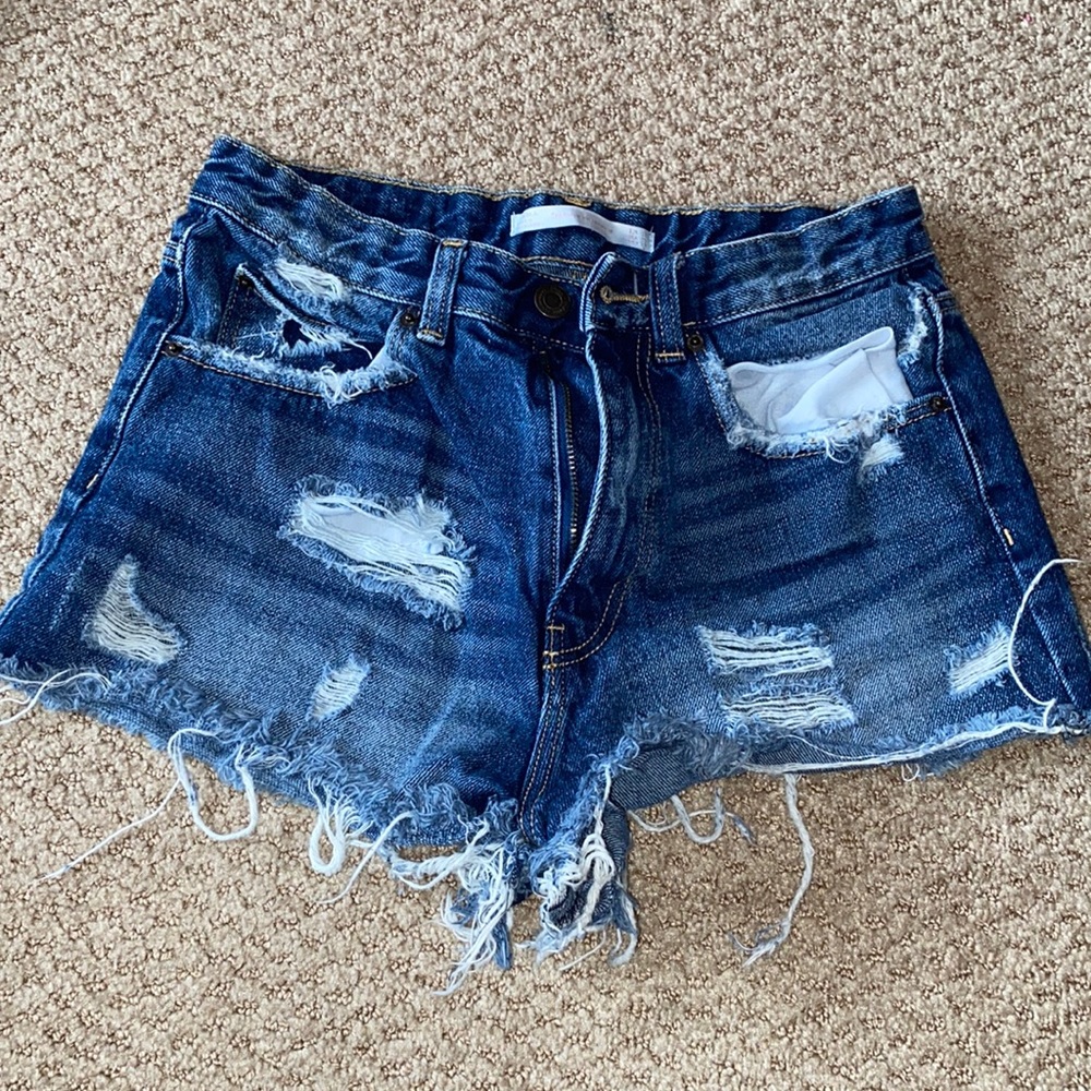 zara dark wash denim short